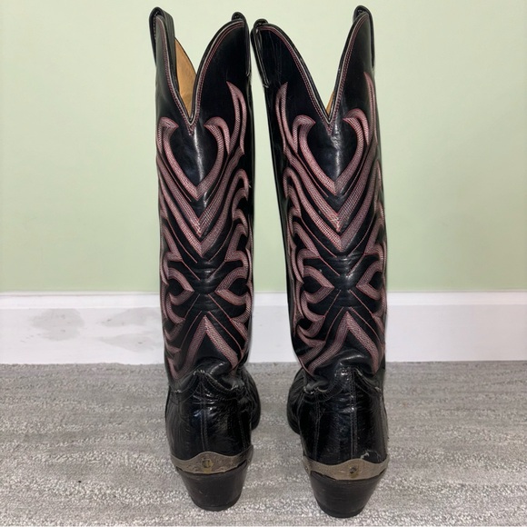 VTG Tony Lama Black Embroidered Eel Skin Leather Metal Cowboy Boots Men’s Sz 9 D - Picture 5 of 11